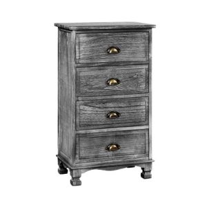 Artiss Bedside Tables Drawers Cabinet Vintage 4 Chest of Drawers Grey Nightstand