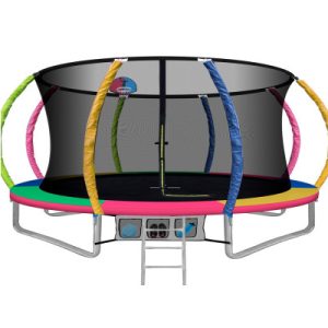 Everfit 14FT Trampoline Round Trampolines With Basketball Hoop Kids Present Gift Enclosure Safety Net Pad Outdoor Multi-coloured