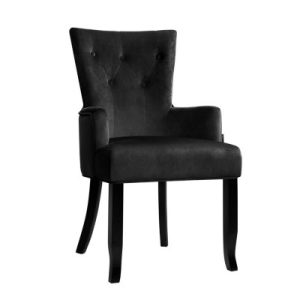Dining Chairs French Provincial Chair Velvet Fabric Timber Retro Black