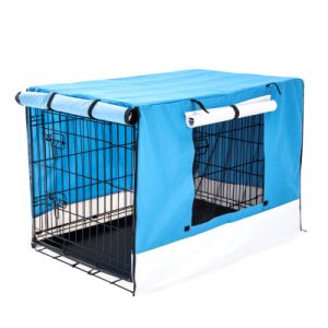 Paw Mate Wire Dog Cage Foldable Crate Kennel 48in with Tray + Blue Cover Combo