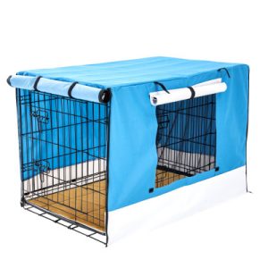 Paw Mate Wire Dog Cage Crate 48in with Tray + Cushion Mat + Blue Cover Combo