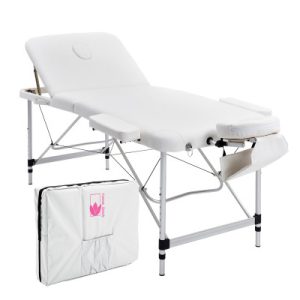 Forever Beauty White Portable Beauty Massage Table Bed Therapy Waxing 3 Fold 70cm Aluminium